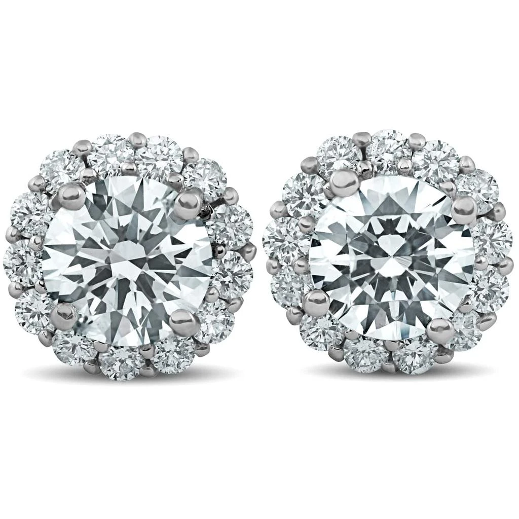 Pompeii3 2 1/5 Ct Halo Diamond Studs 14k White Gold 10mm