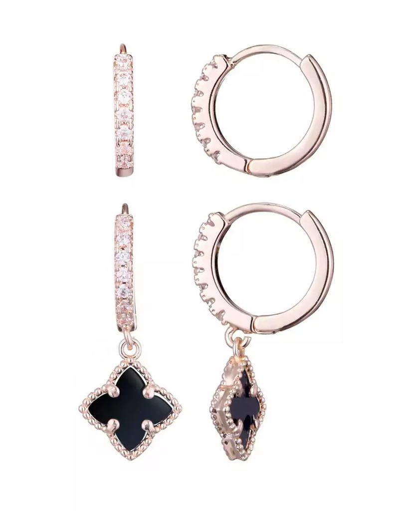 ADORNIA Rose Gold CZ Black Clover Huggie Set