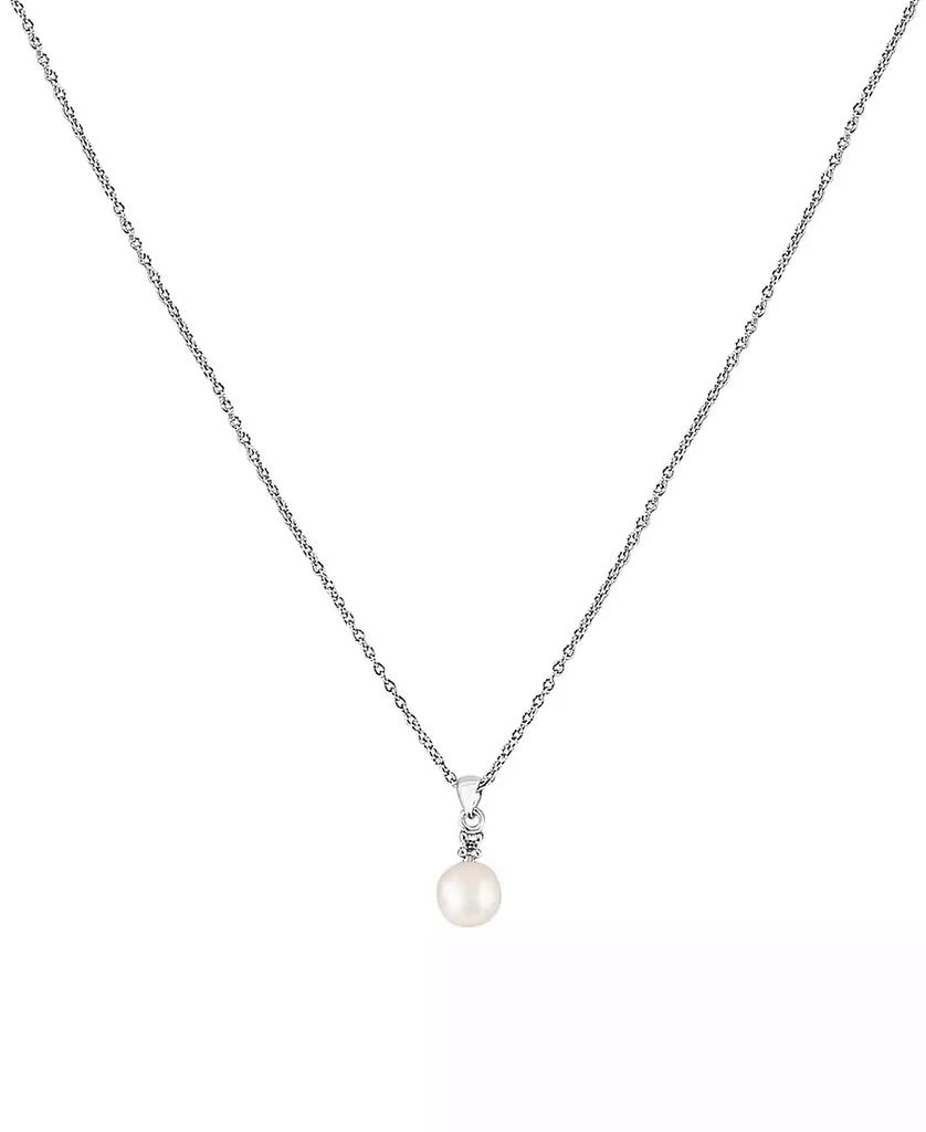 Effy EFFY® Cultured Freshwater Pearl (7mm) & Diamond (1/20 ct. t.w.) 18" Pendant Necklace in Sterling Silver 1