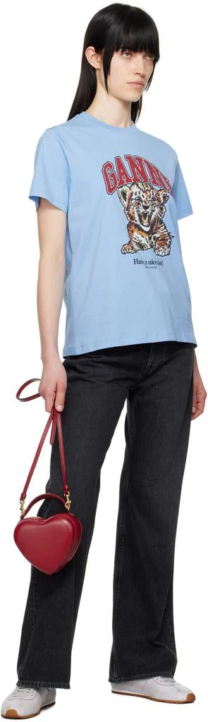Ganni Blue Basic Jersey Tiger Relaxed T-shirt 4
