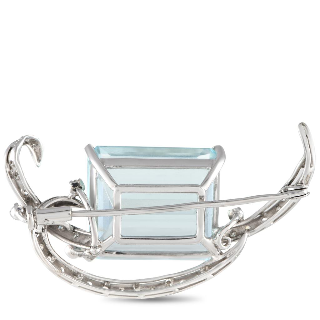 Non Branded 18K White Gold 0.55ct Diamond and Aquamarine Brooch MF26-012324