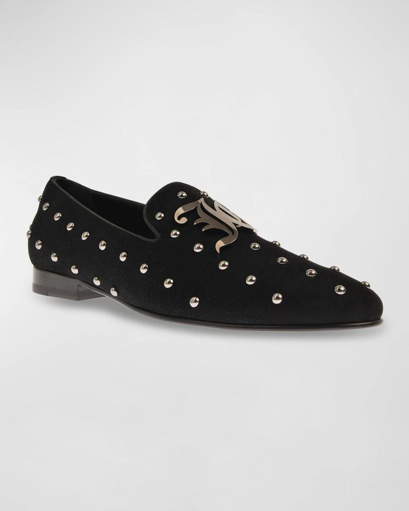 John Galliano Paris Men's Studded Monogram Suede Smoking Slippers 2