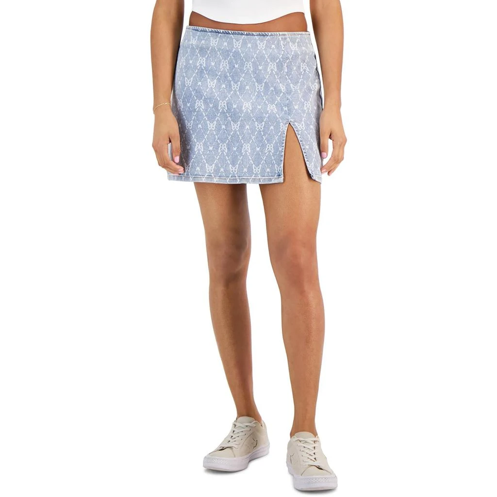 Tinseltown Juniors Womens Mini Printed Denim Skirt 2