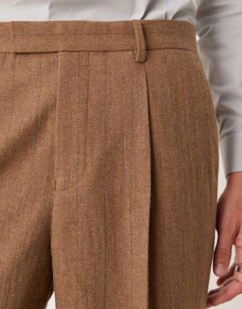 ASOS ASOS DESIGN smart wide leg wool mix pinstripe trouser in brown 2