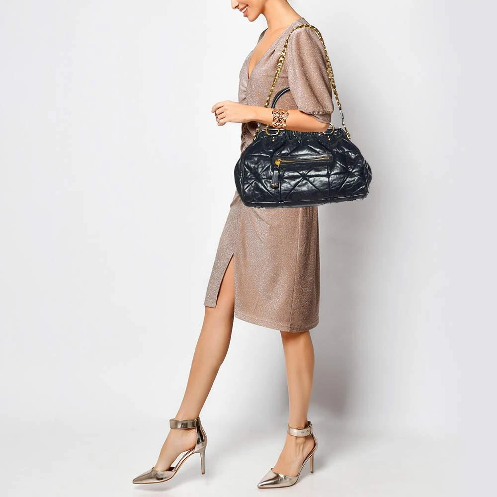 Marc Jacobs Marc Jacobs Navy Blue Quilted Leather Stam Satchel 2
