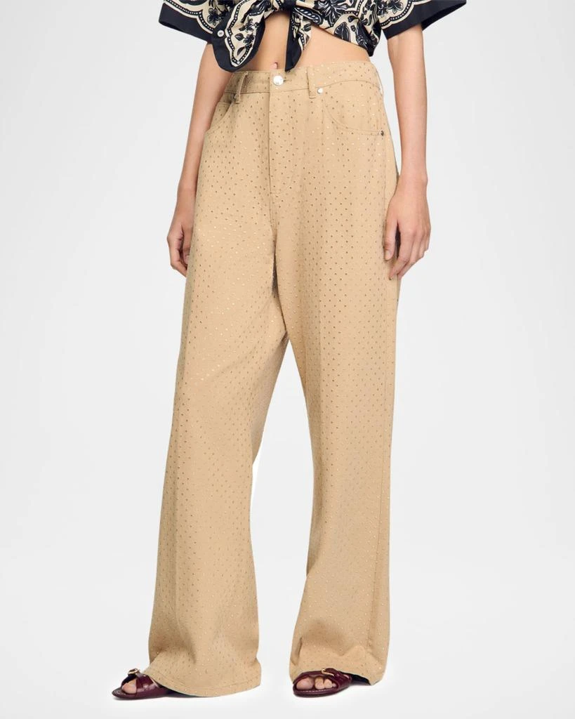 Sandro Golden Embellished Wide-Leg Jeans 6