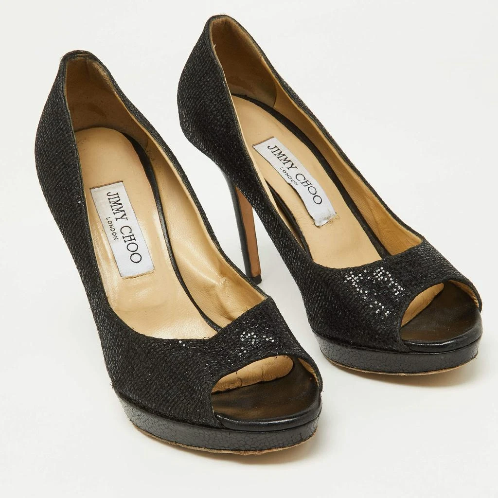 Jimmy Choo Jimmy Choo Black Glitter Fabric and Leather Luna Platform Pumps Size 39 4