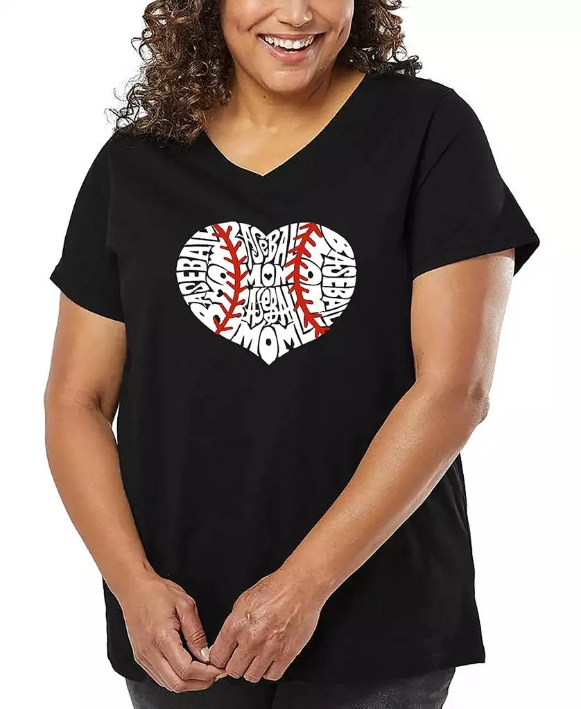 LA Pop Art Plus Size Baseball Mom Word Art V-Neck T-Shirt