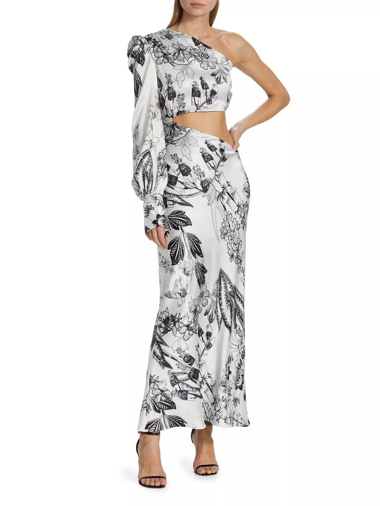 Adriana Iglesias Matiz Asymmetric Floral Stretch Silk Cut-Out Dress 2