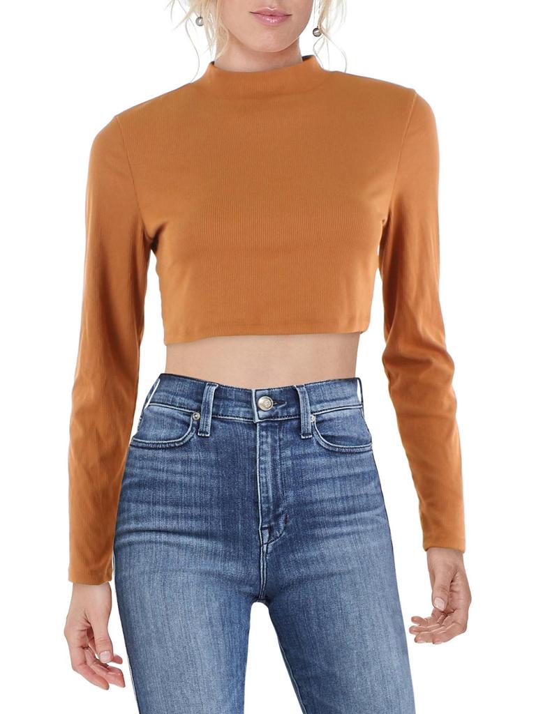 Almost Famous Juniors Womens Mock Neck Ribbed Cropped