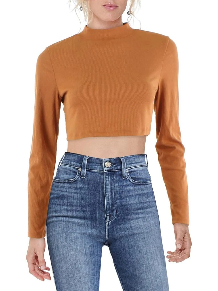 Almost Famous Juniors Womens Mock Neck Ribbed Cropped 1