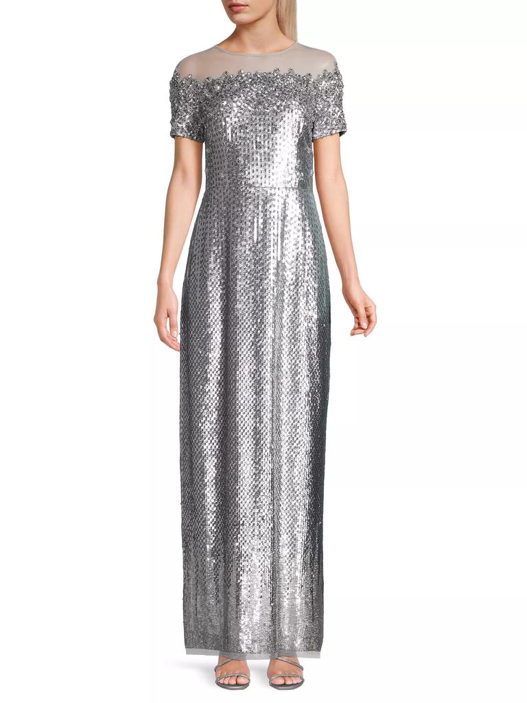 Aidan Mattox Metallic Illusion Column Gown