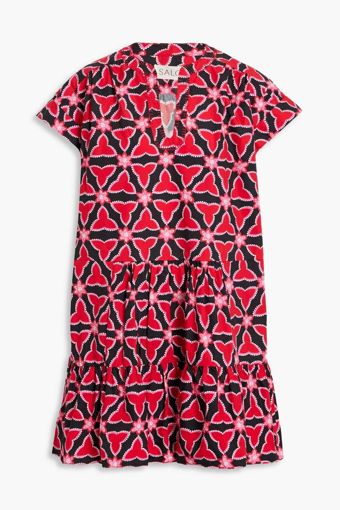 Saloni Ashley gathered printed cotton-poplin mini dress
