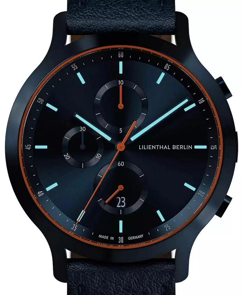 Lilienthal Berlin Men's Blue Orange Chronograph Blue Leather Watch 4