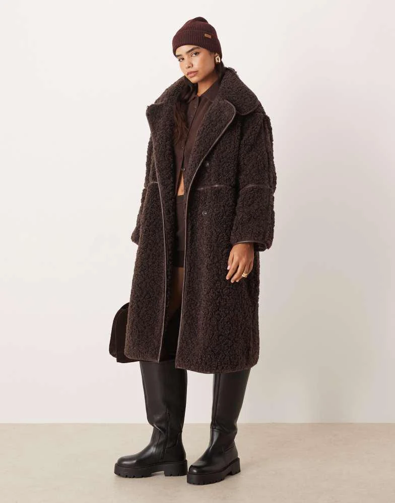 ASOS ASOS DESIGN longline shearling coat in chocolate 1