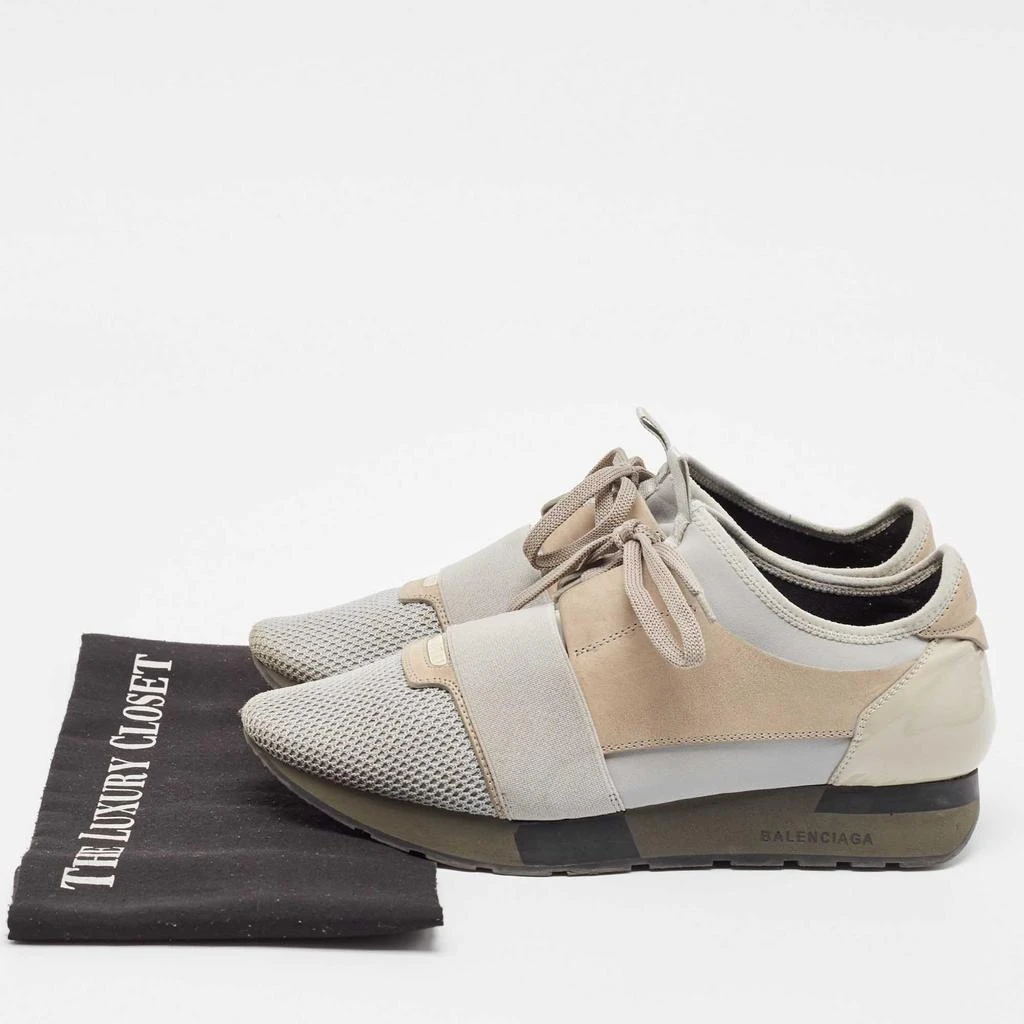 Balenciaga Balenciaga Grey/Beige Knit Fabric and Leather Race Runner Lace Up Sneakers Size 41 9