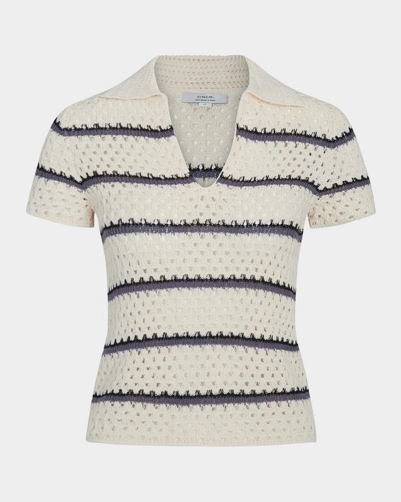 Vince Stripe Short-Sleeve Macrame Top 1