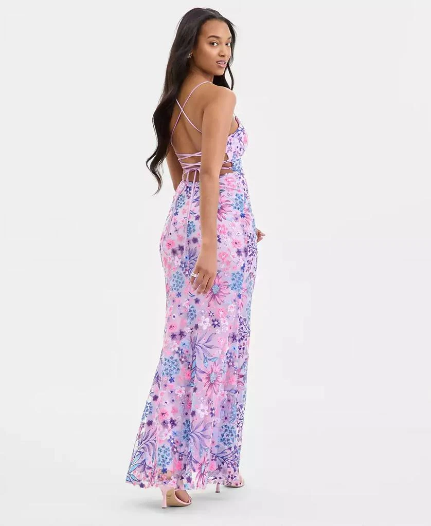 City Studios Juniors
 Floral-Sequinned Evening Gown, Created for Macy
s 6