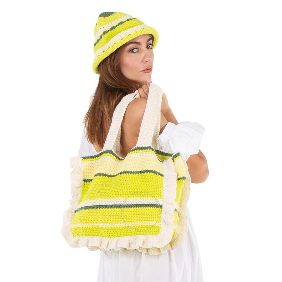 Ganni Ladies Tender Shoots Cotton Crochet Bucket Hat 2