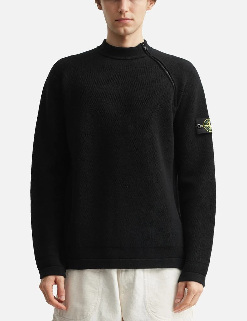Stone Island Stretch RWSA Wool Mock Neck Jumper With Diagonal Zip 3