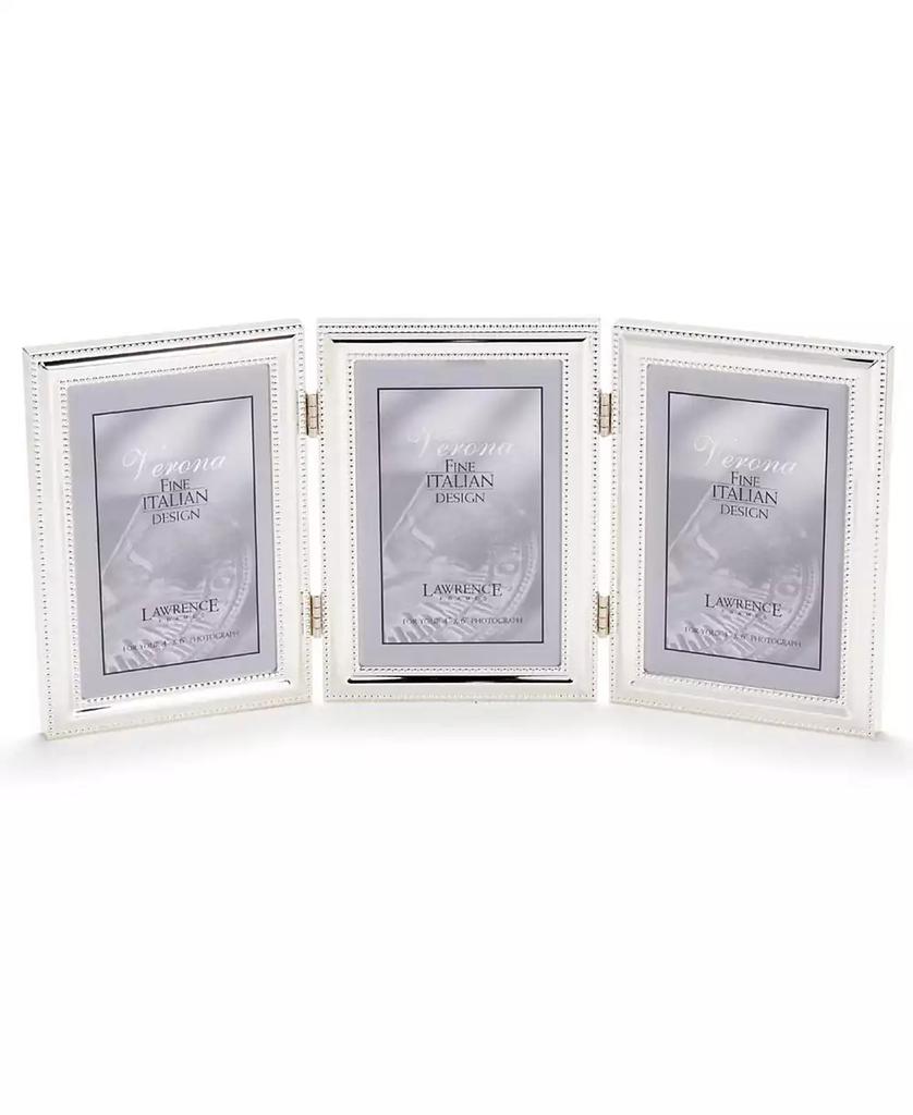 Lawrence Frames Hinged Triple Metal Picture Frame Silver-Plate with Delicate Beading - 4" x 6"