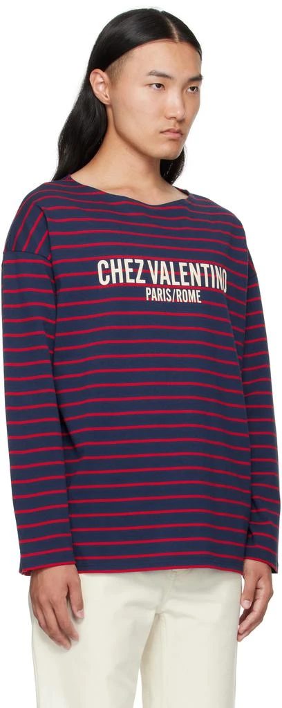 Valentino Red 
Navy 
Chez Valentino
 Print Long-Sleeved Cotton T-shirt 2