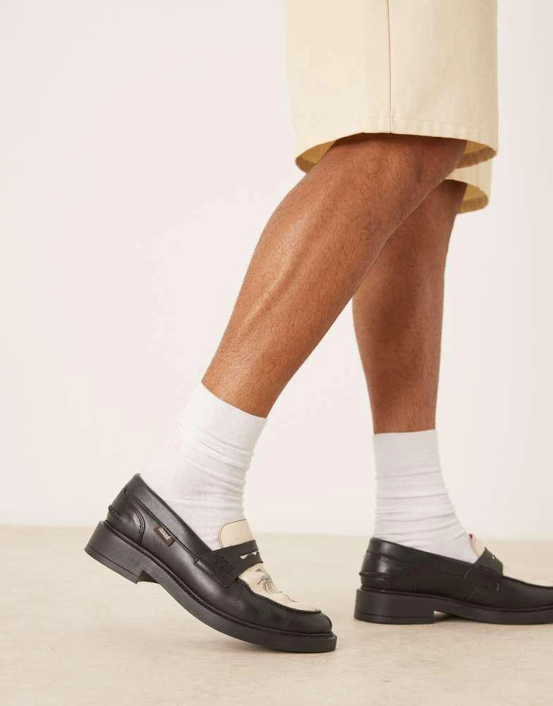 Noak Noak Made in Portugal penny loafers in black with print 3