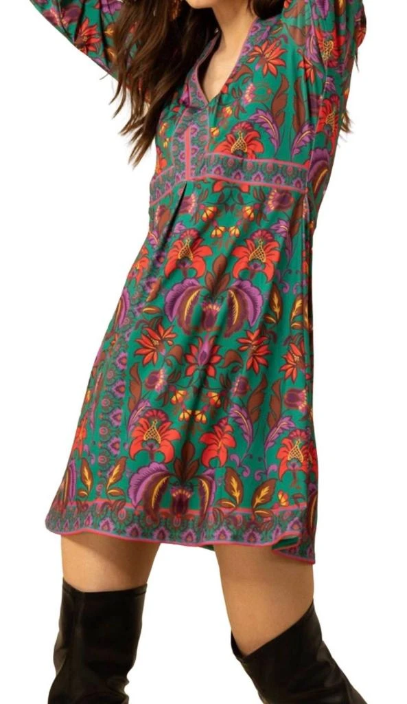 Hale Bob Long Sleeve V Neck Dress In Emerald 2