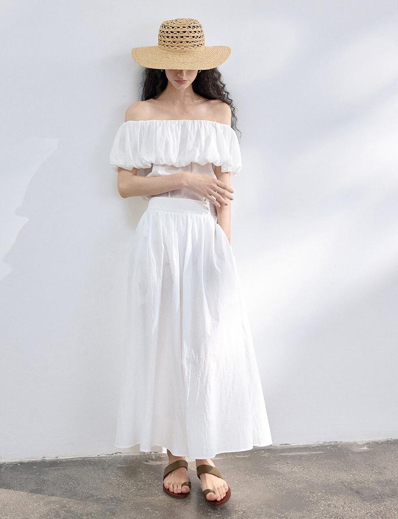 Pixie Market White Off-the-Shoulder Scrunchie Top-PREORDER