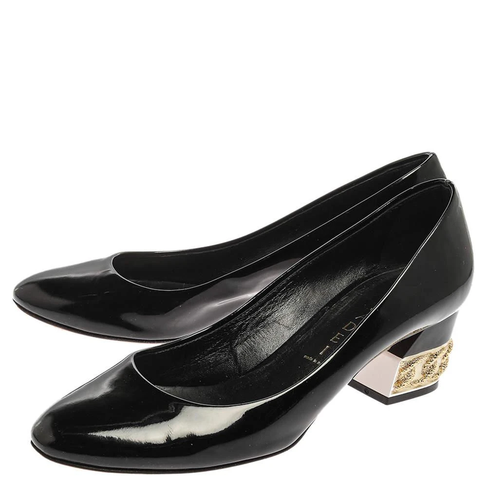 CASADEI Casadei Black Patent Leather Chain Embellished Block Heel Pumps Size 37 4