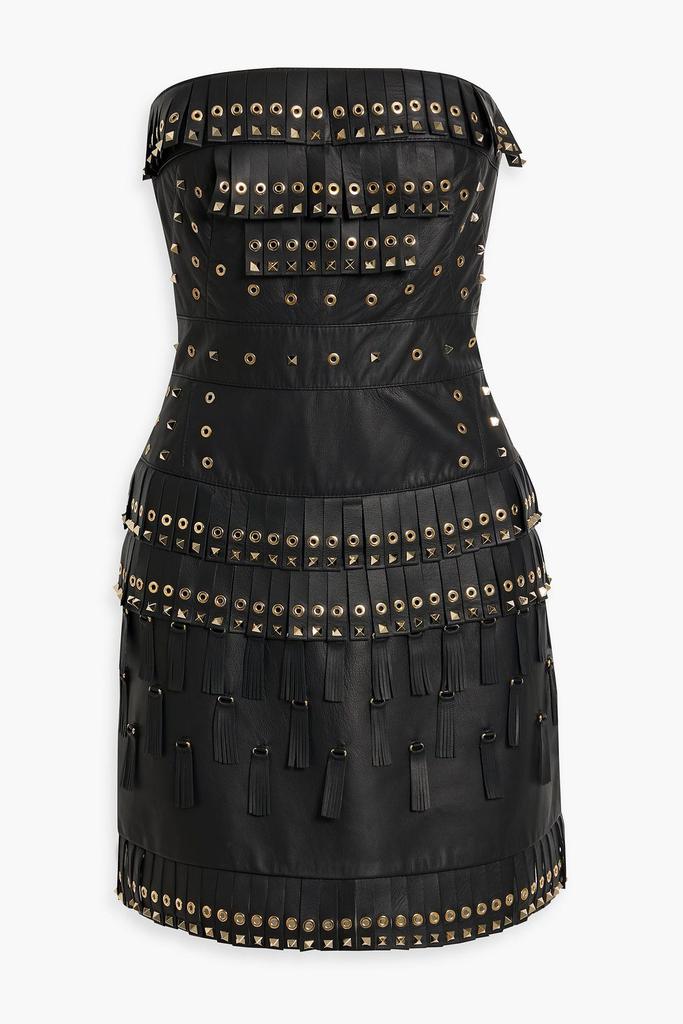 Zuhair Murad Strapless embellished fringed leather mini dress