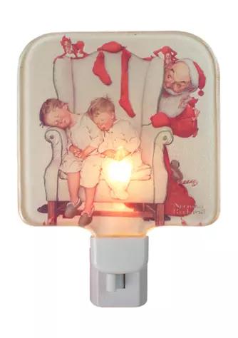 Northlight 6Inch Norman Rockwell Santa Looking At Two Sleeping Children Glass Christmas Night Light