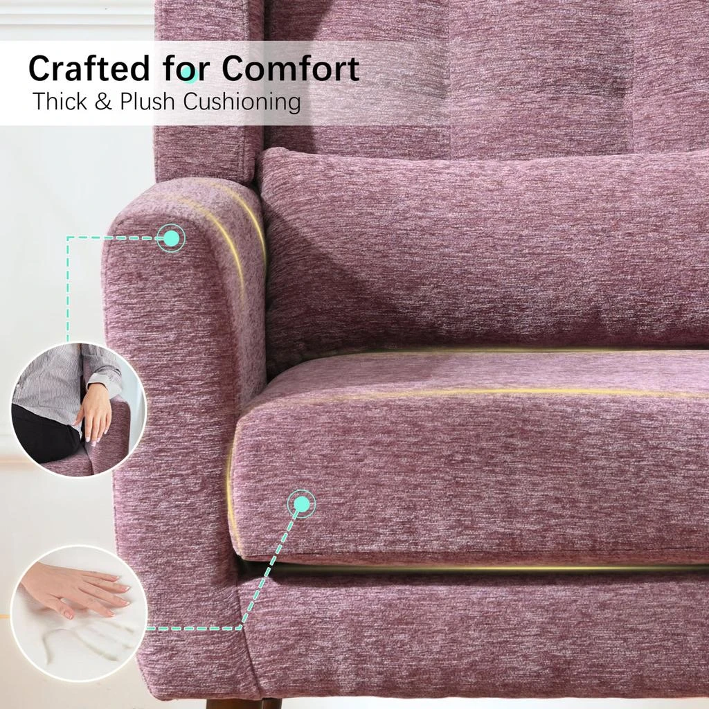 Streamdale Furniture Streamdale Modern Chenille Accent Lounge Chair w/ Throw Pillow (Purple) 4