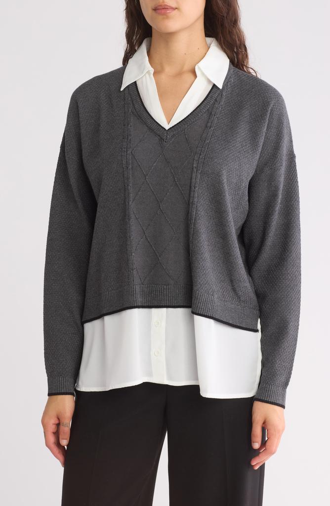 Adrianna Papell Twofer Collared Pullover Sweater