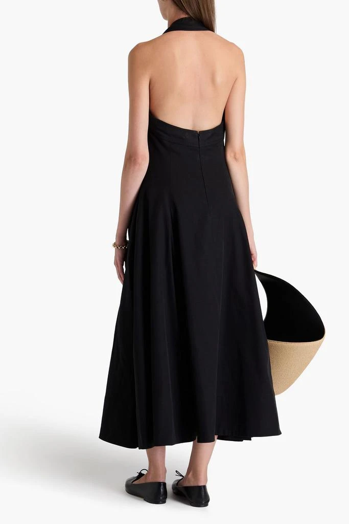 Khaite Pleated cotton-blend twill halterneck midi dress 3