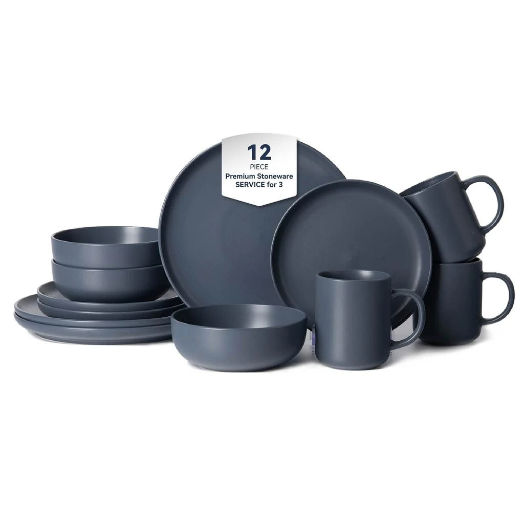 ERUULE 12-Piece Stoneware Dinnerware Sets with Mugs | Microwave
Dishwasher Safe | Non-Toxic Dinner Plates Bowls Set | Stackable Matte Glaze Kitchenware for 3