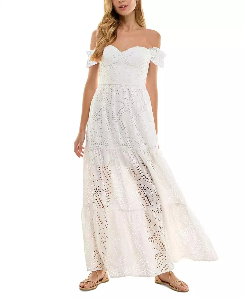 SENI & CADE Juniors' Off-The-Shoulder Eyelet Maxi Dress 1