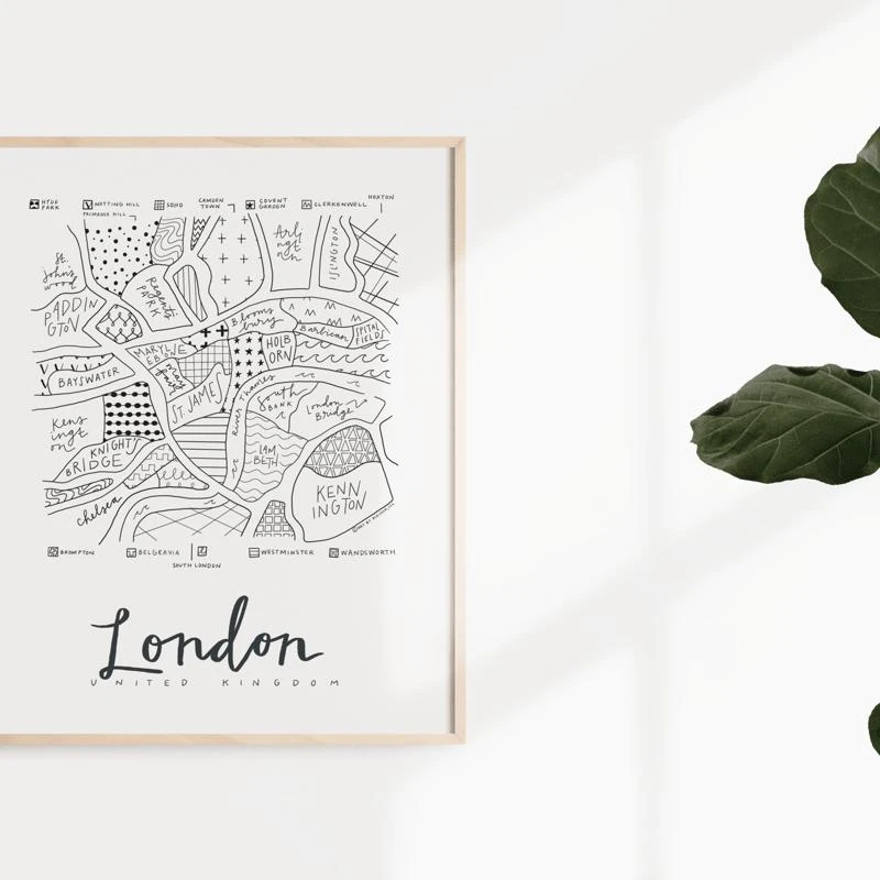 Art By Aleisha London Neighborhood Map Print 8" X 10" 1