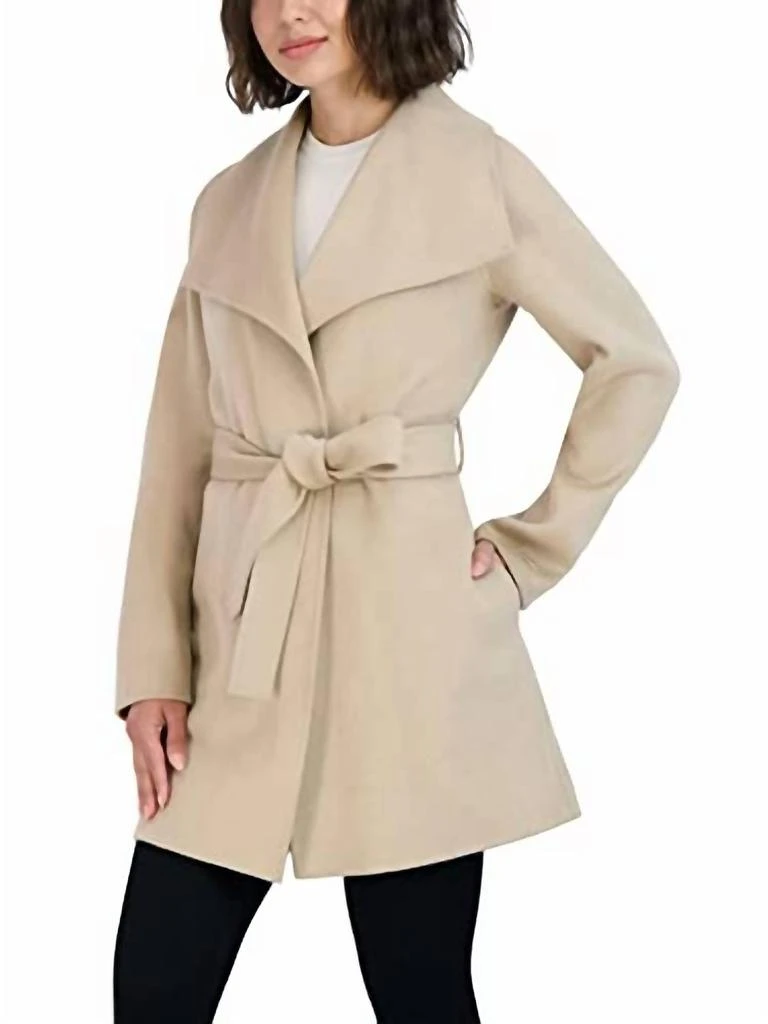Tahari Womens Ella Jacket Wool Wrap Coat With Tie Belt In Light Beige Ivory 5