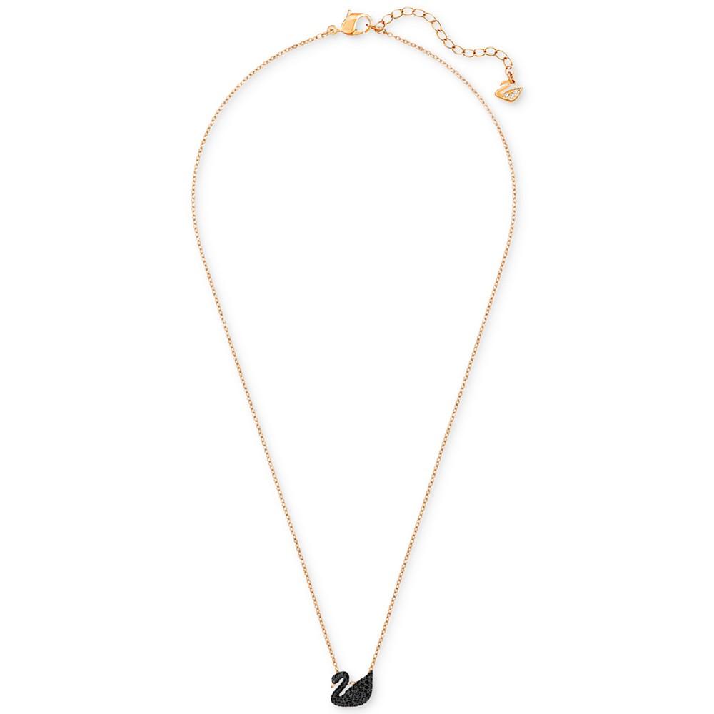 Swarovski Rose Gold-Tone Crystal Pavé Black Swan 14-7/8" Pendant Necklace