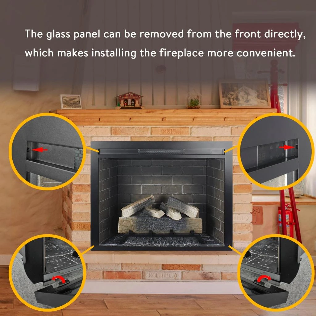 Streamdale Furniture Streamdale 33" Electric Fireplace Insert, Touch Panel, Crackling Sound 5