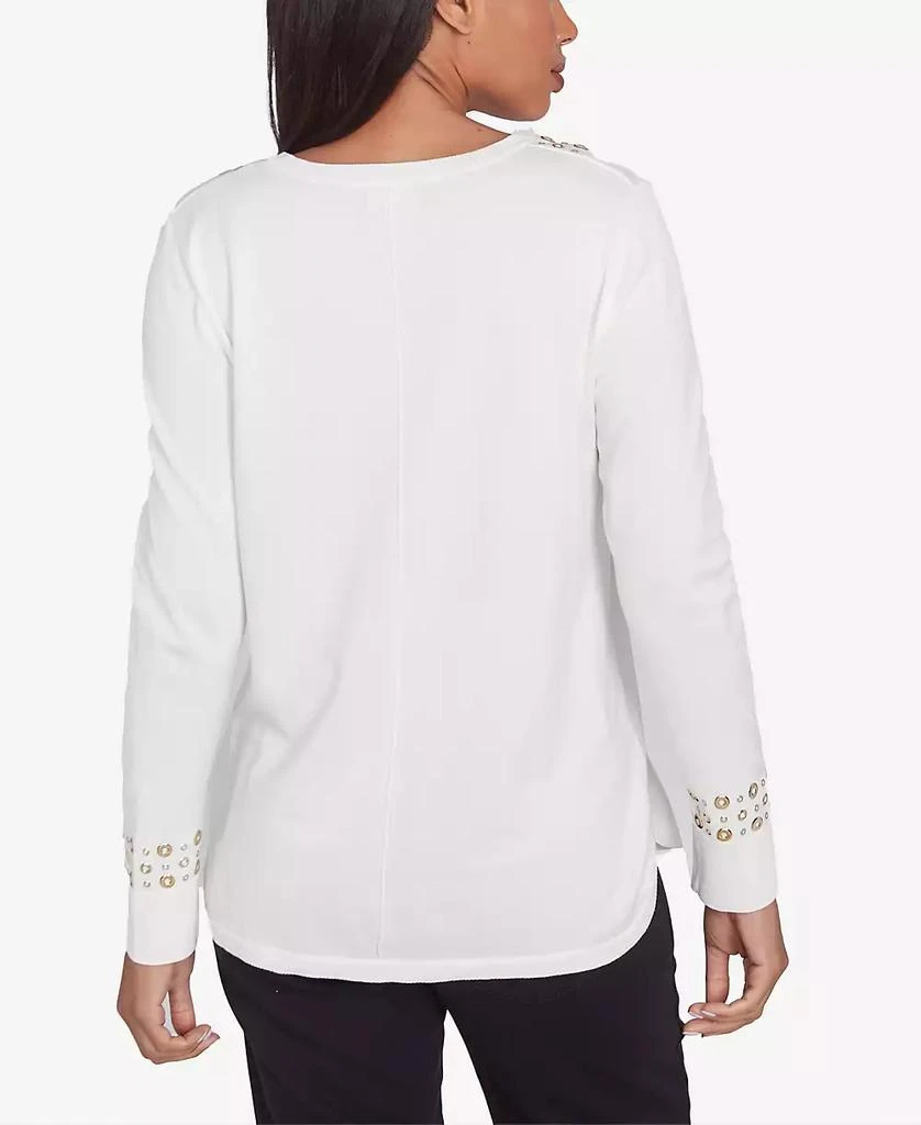 Ruby Rd. Petite Grommet Embellished Fine Gauge V-Neck Sweater 2