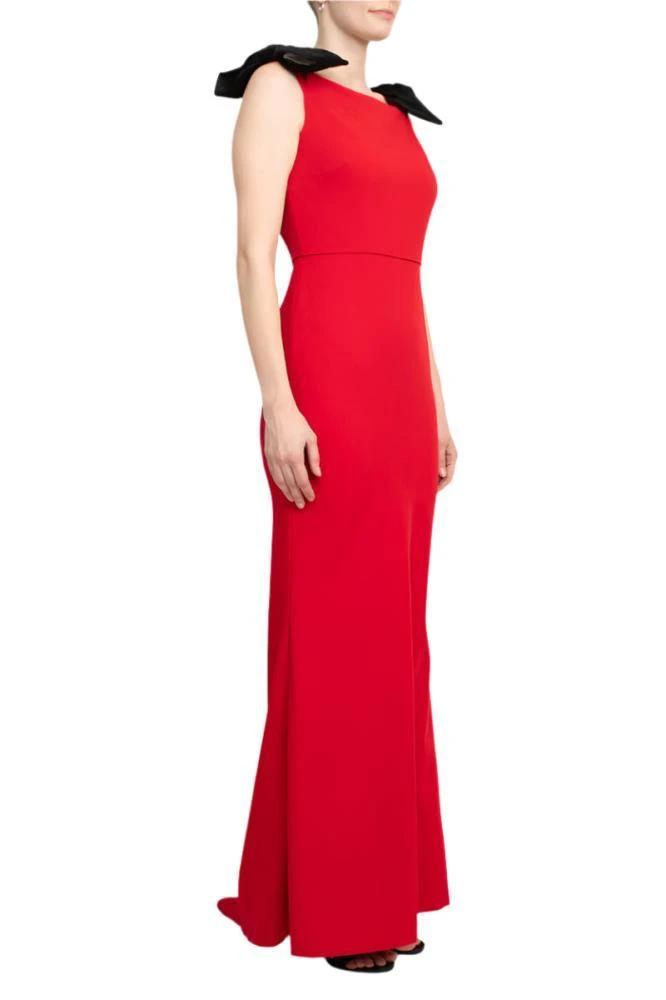 TRUEDAMES Boat Neck Sleeveless Bow Shoulder Detail Zipper Back Solid Mermaid Scuba Gown 2