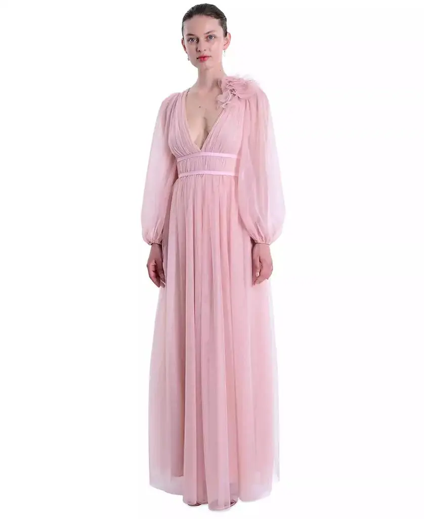 MARCHESA Women's Tulle Flower A-Line Gown