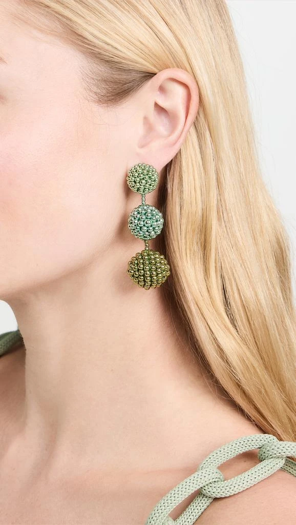 Oscar de la Renta 3 Ball Beaded Chandelier Earrings 2