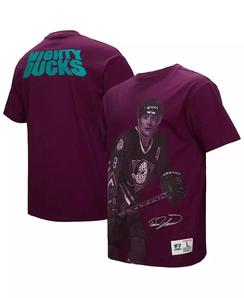 Mitchell & Ness Men's Teemu Selanne Purple Anaheim Ducks Ultimate Player Vintage Logo T-Shirt 1