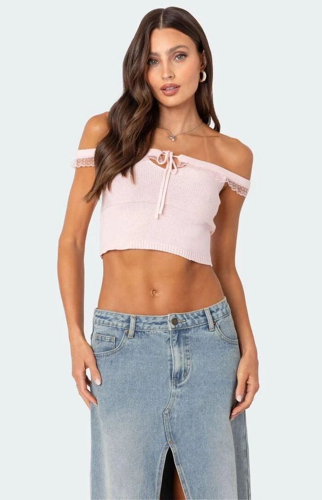 Edikted Off Shoulder Trimmed Knit Top 1