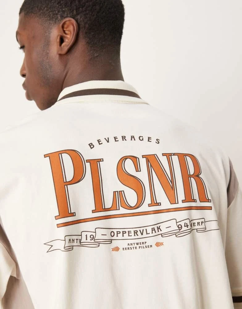 ASOS ASOS DESIGN boxy oversized zipped polo with cut and sew panelling and text graphic in cream 3