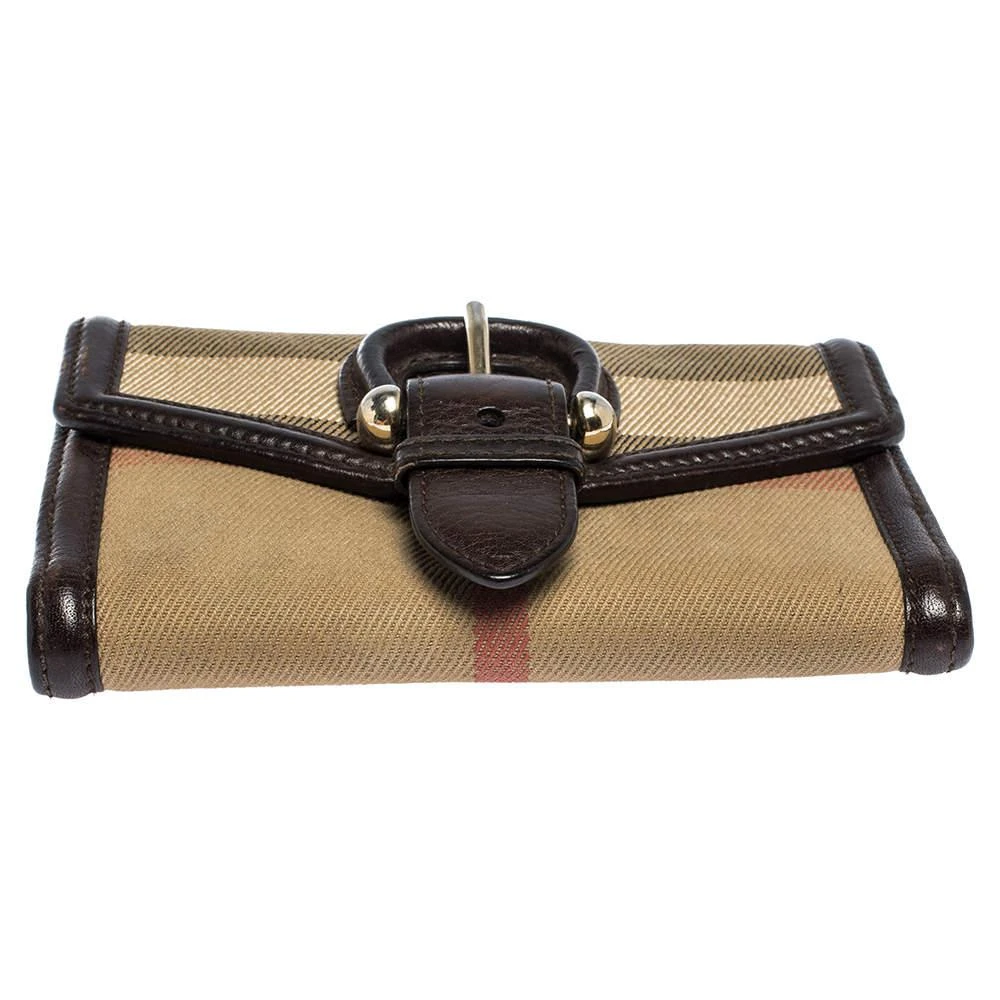 Burberry Burberry Brown/Beige Nova Check Canvas and Leather Buckle Compact Wallet 7