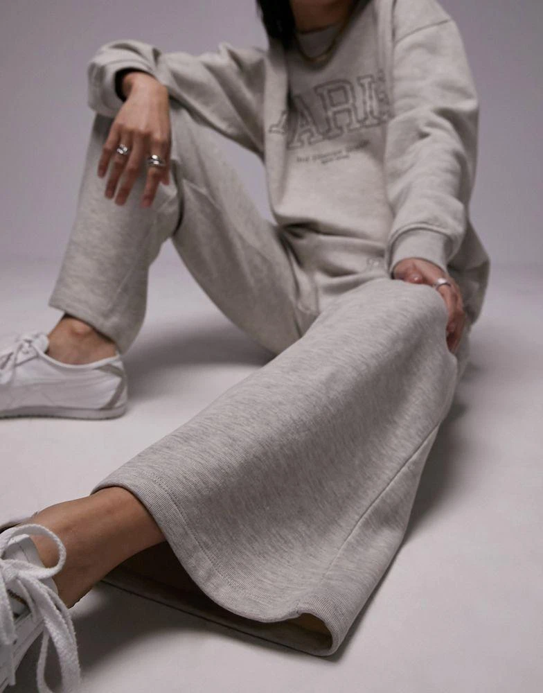 Topshop Topshop co-ord graphic Paris embroidered jogger in oat 3